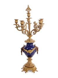 A Napoleon III Style Gilt Bronze Mounted Cobalt Porcelain Clock Garniture
