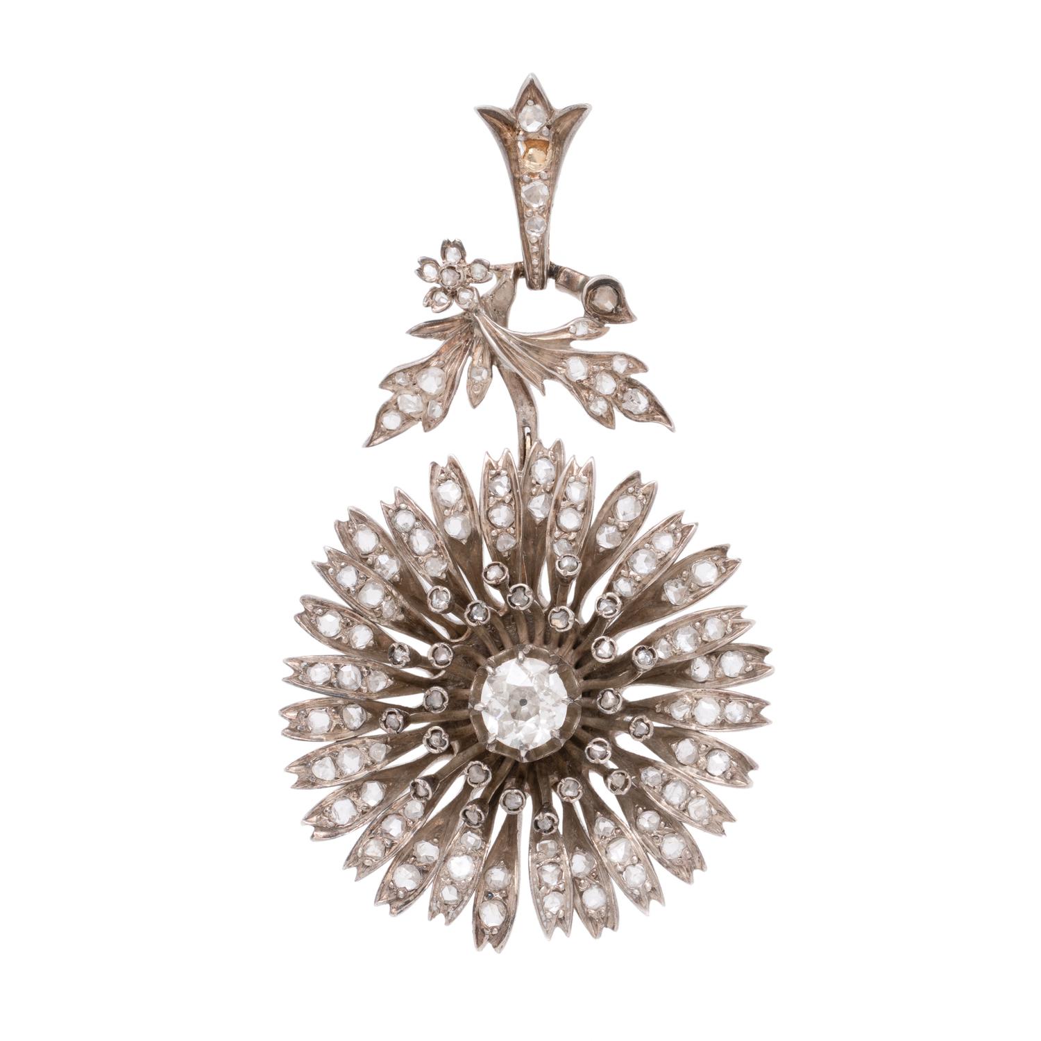Antique, Diamond Flower Pendant
