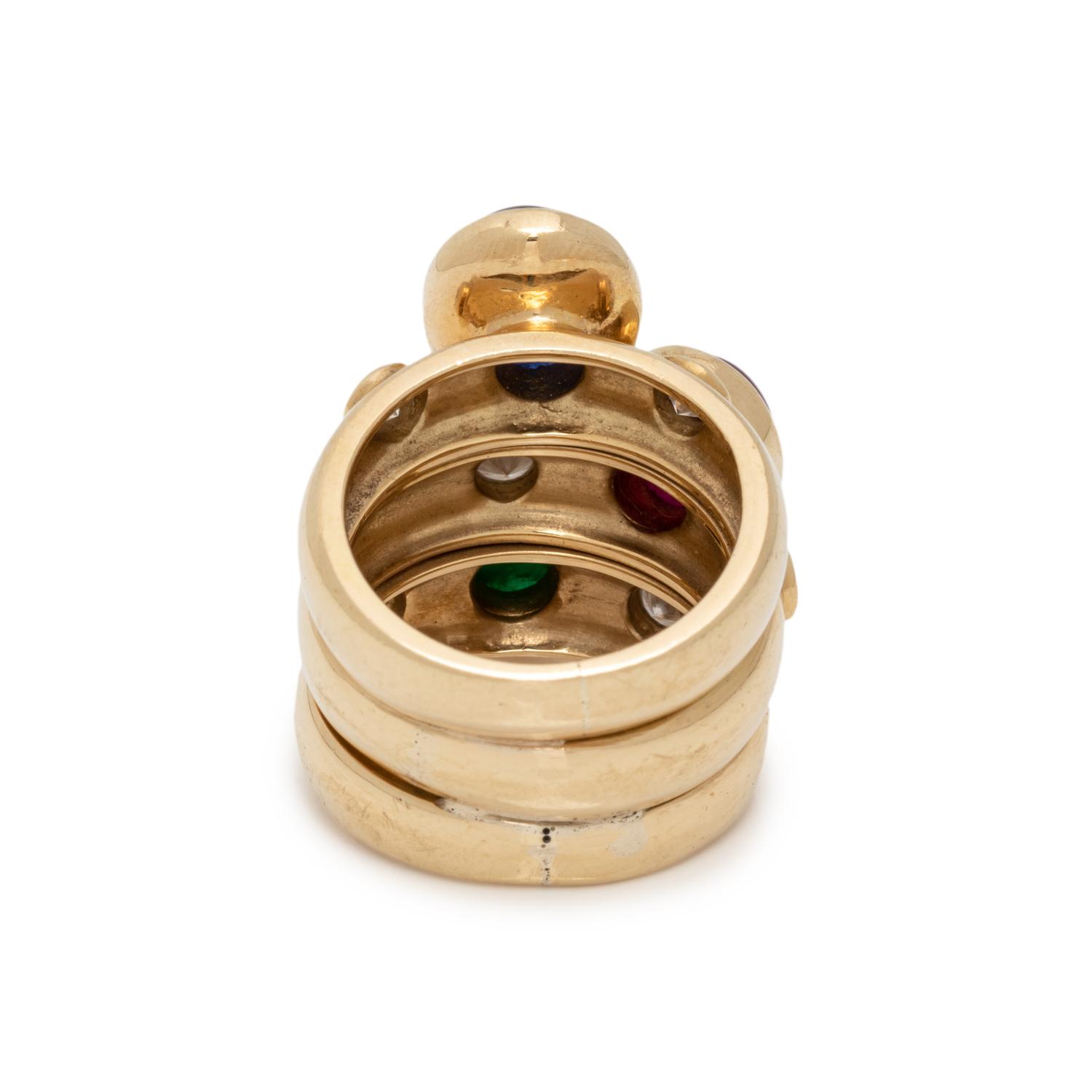 YELLOW GOLD, MULTIGEM AND DIAMOND RING