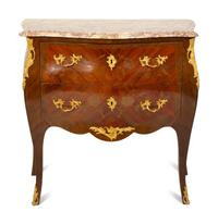 A Louis XV Style Marquetry, Gilt Bronze Mounted Marble Top Commode — 20TH CENTURY