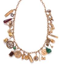 A 14 Karat Yellow Gold Charm Necklace with 29 Attached Charms, 93.80 dwts.