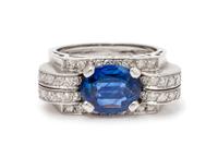 A Retro Platinum, Sapphire and Diamond Ring, French, 6.55 dwts.