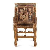 An Egyptian Style Polychrome-Painted and Giltwood Throne Chair