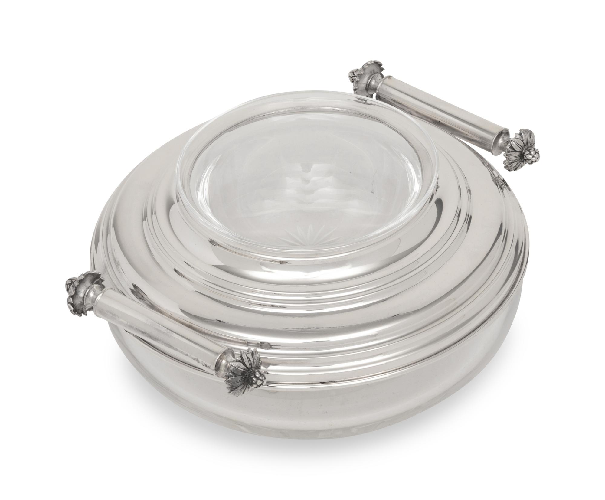 An Italian Silver and Cut Glass Caviar Dish