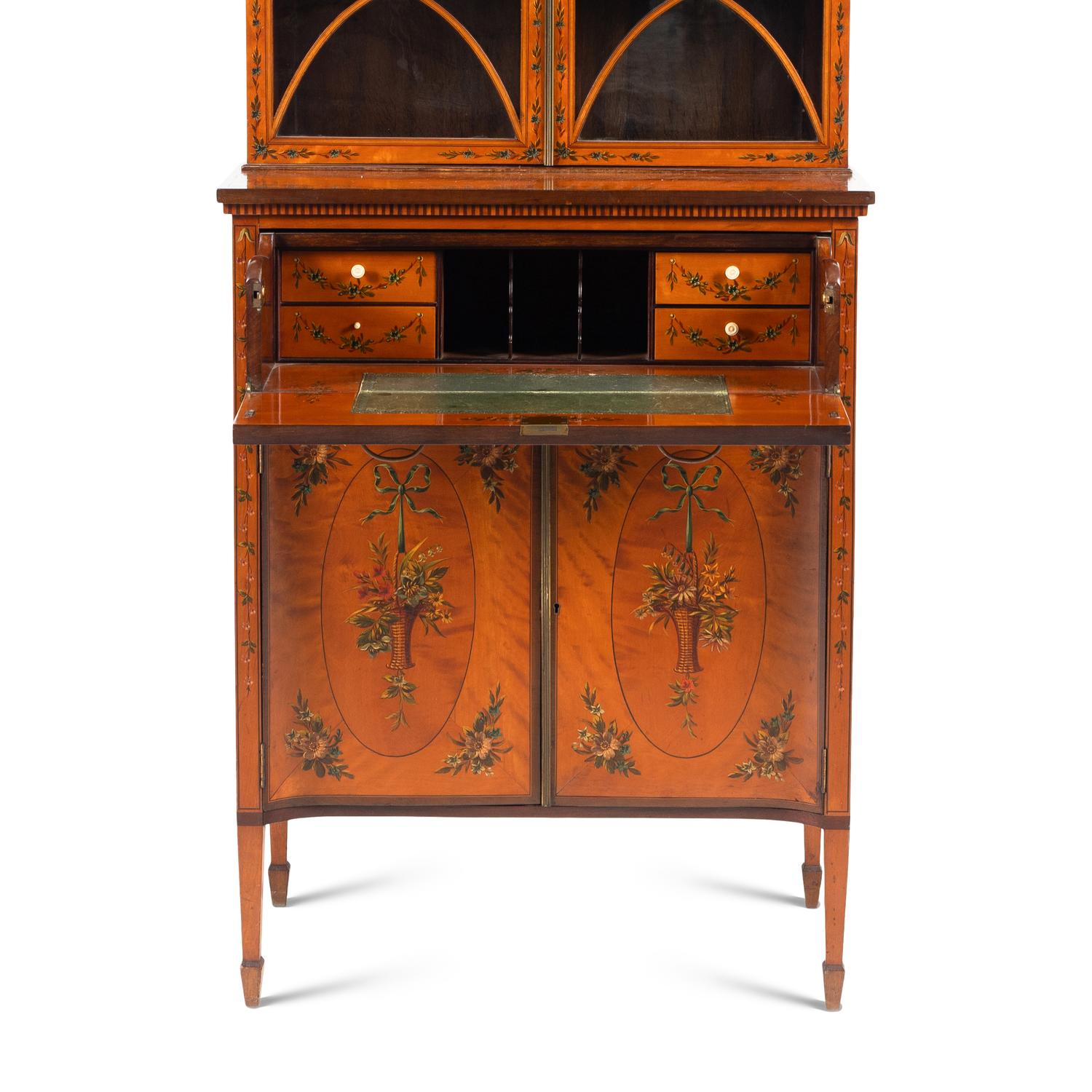 An Edwardian Painted Satinwood Bureau Bookcase