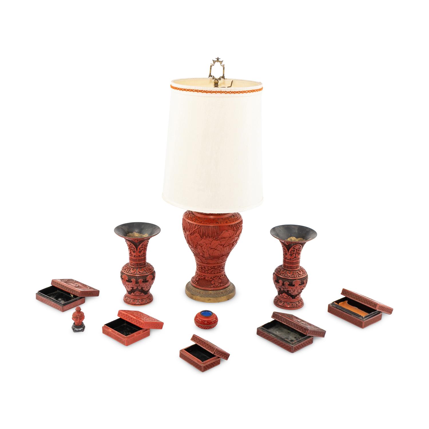 A Collection of Chinese Carved Red Lacquer Table Articles