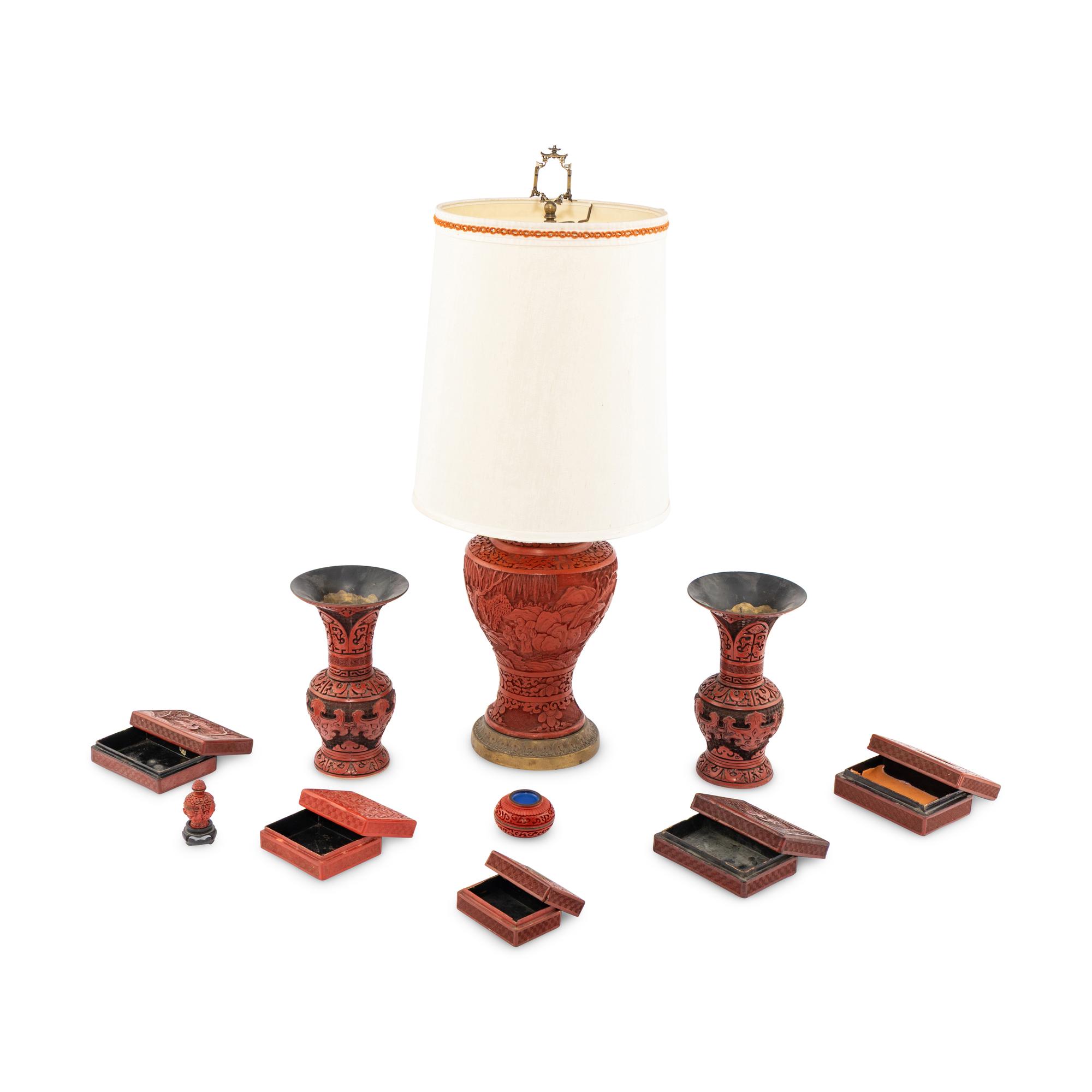 A Collection of Chinese Carved Red Lacquer Table Articles