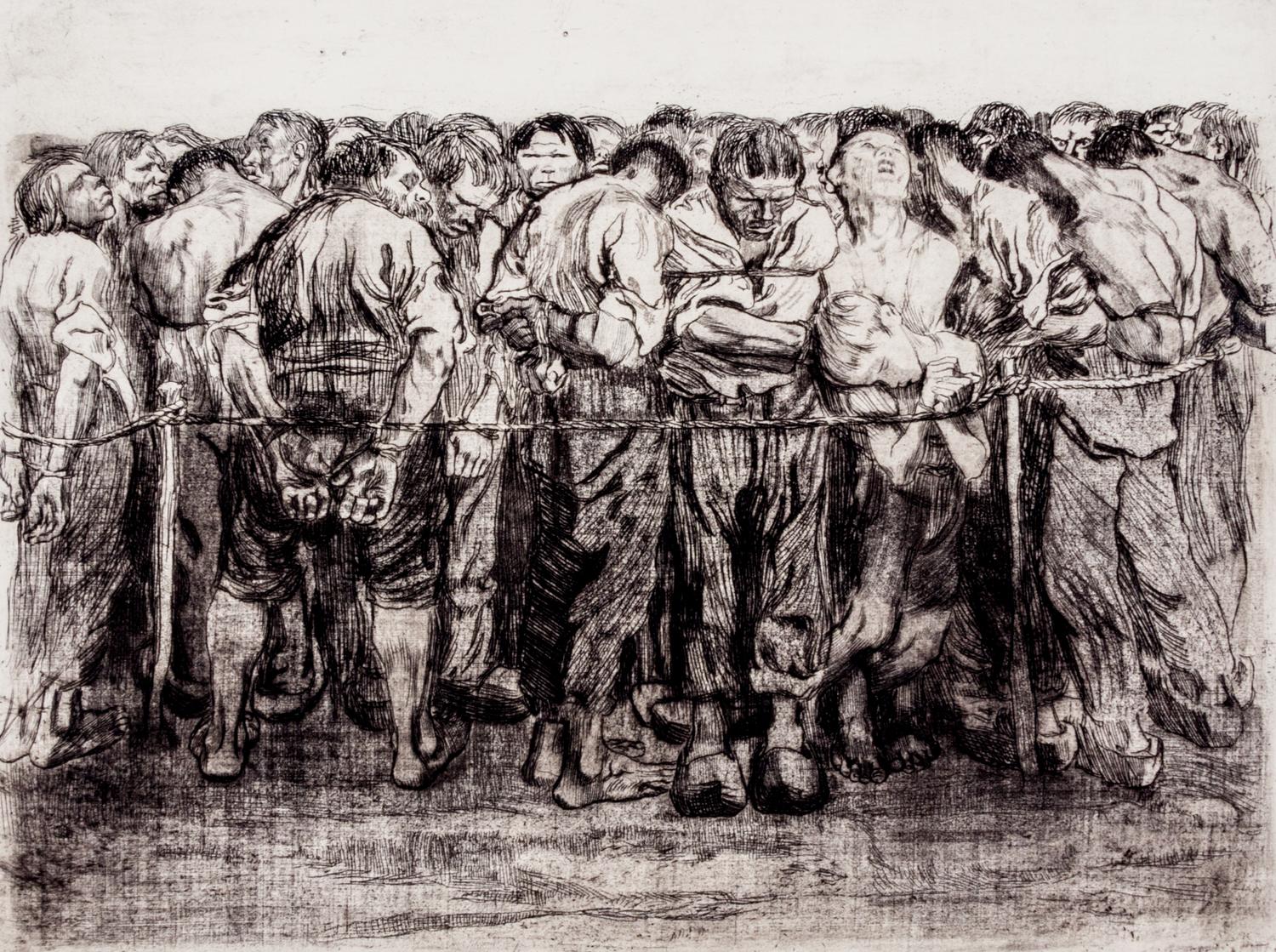 Kathe Kollwitz, (German, 1867-1945), Die Gefangenen (pl. 7 from Bauernkrieg), 1908