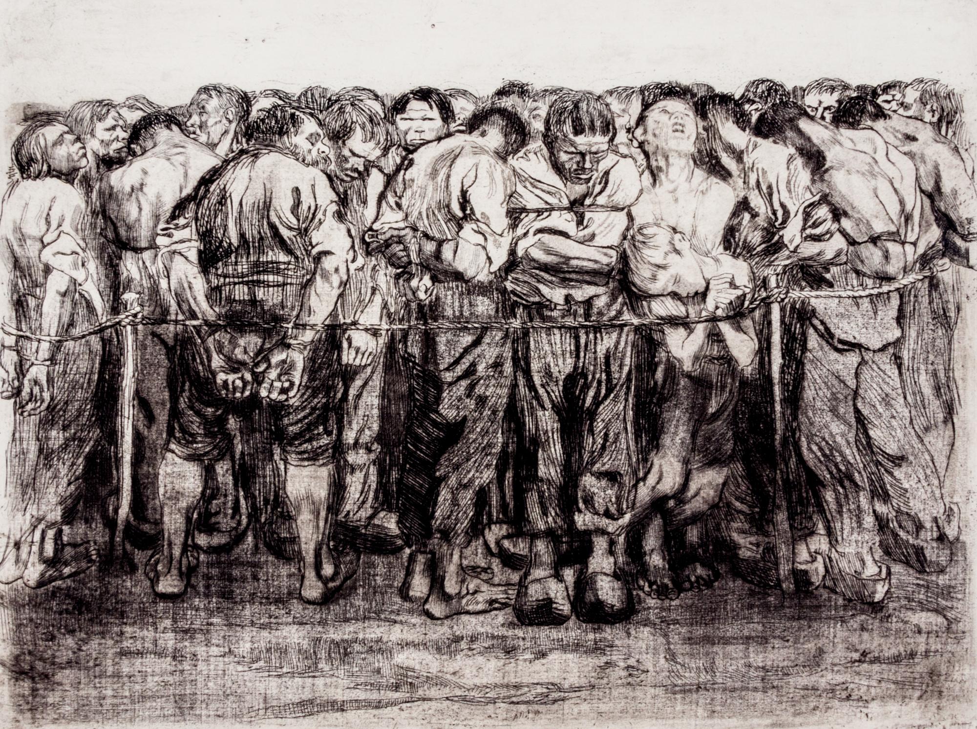 Kathe Kollwitz, (German, 1867-1945), Die Gefangenen (pl. 7 from Bauernkrieg), 1908