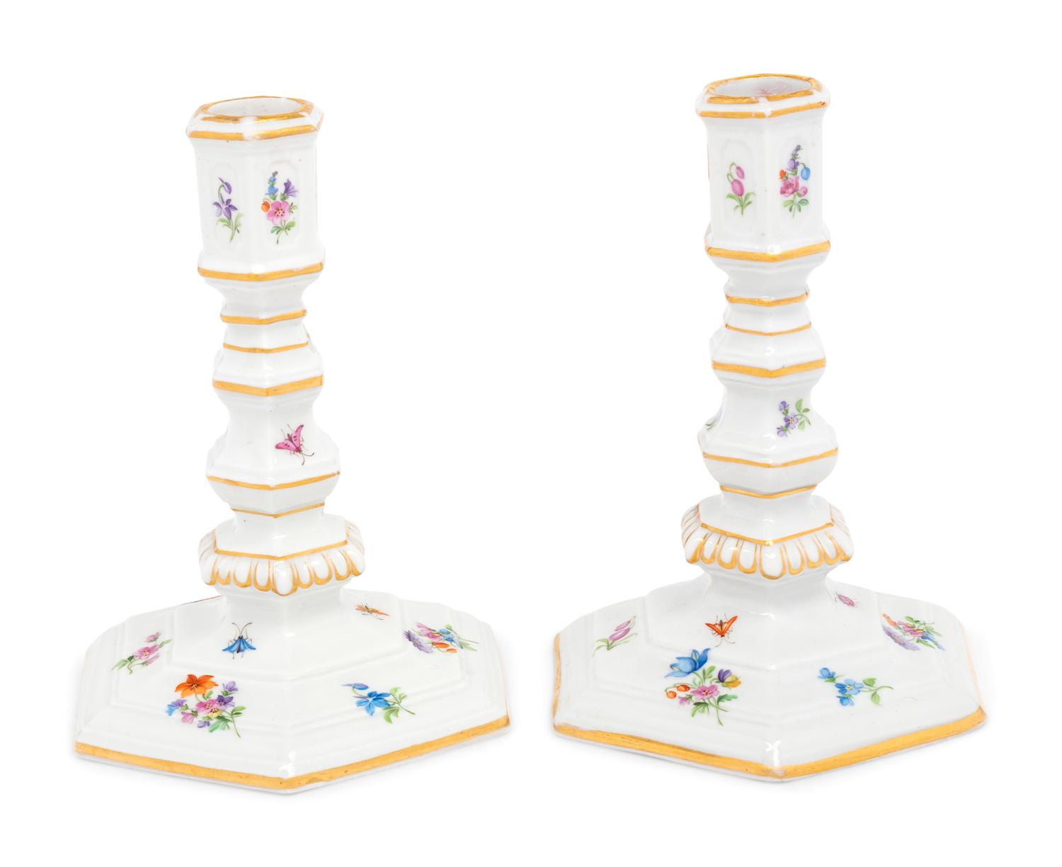 A Pair of Meissen Porcelain Candlesticks