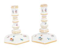A Pair of Meissen Porcelain Candlesticks