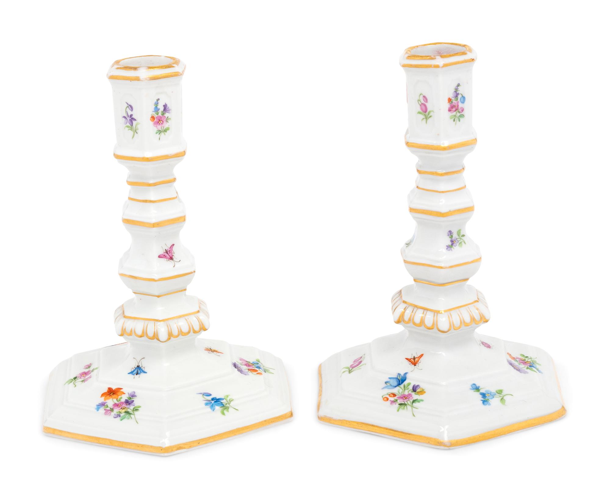 A Pair of Meissen Porcelain Candlesticks