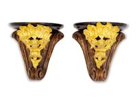 A Pair of Continental Gilt Bronze Mounted Wall Brackets