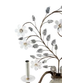 A Pair of Silvered Metal and Rock Crystal Two-Light Sconces in the Style of Maison Baguès