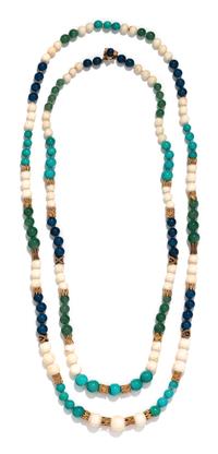 COLLECTION OF YELLOW GOLD AND HARDSTONE BEAD NECKLACES