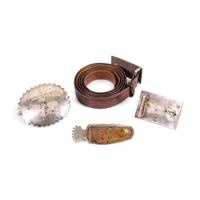 Silver, Coral, and Shell Belt Buckle, Accented with Gold