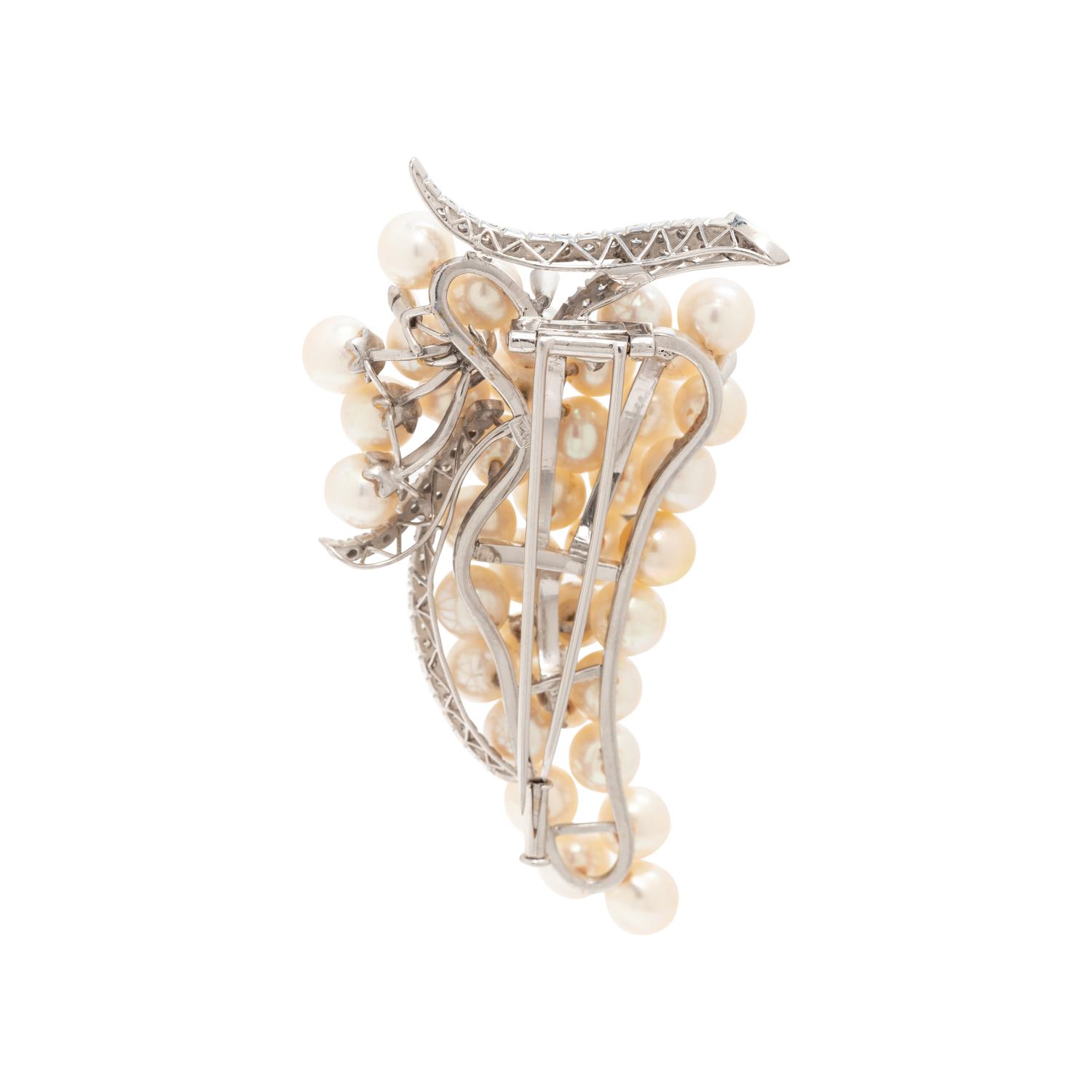 CULTURED PEARL AND DIAMOND BROOCH