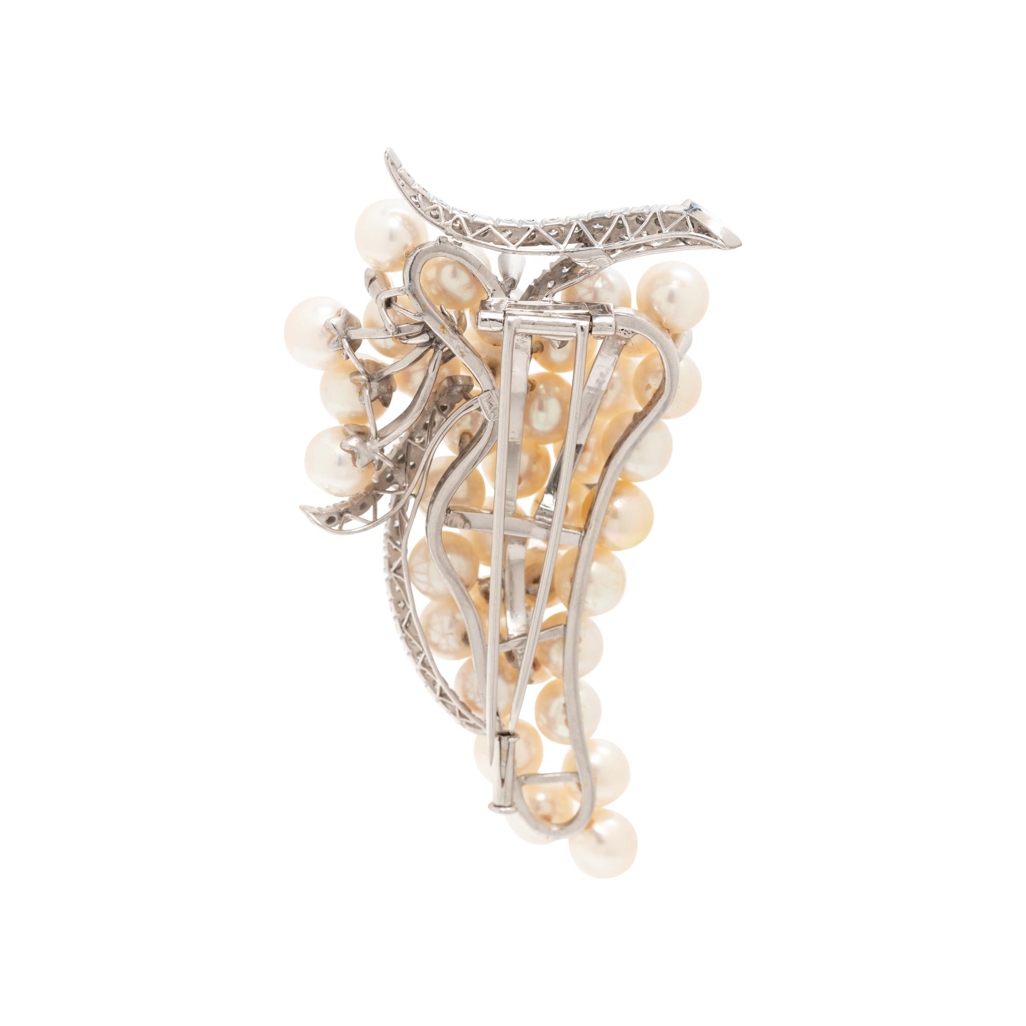 CULTURED PEARL AND DIAMOND BROOCH