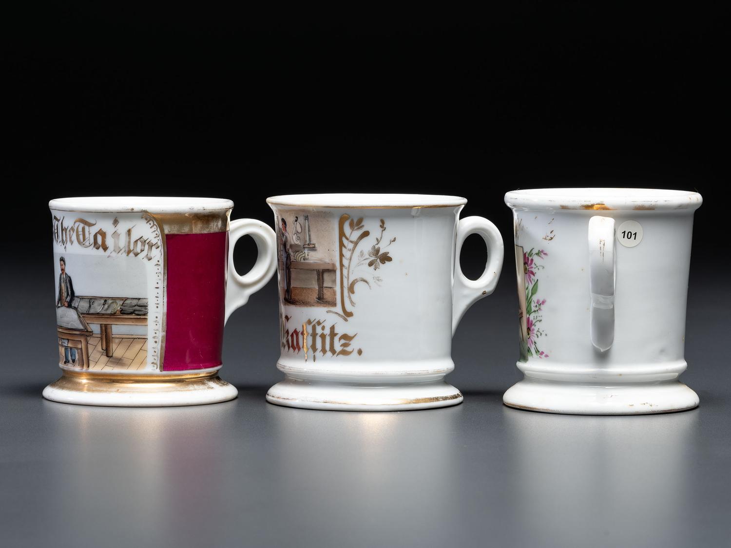 Three Tradesmen's Porcelain Occupational Shaving Mugs