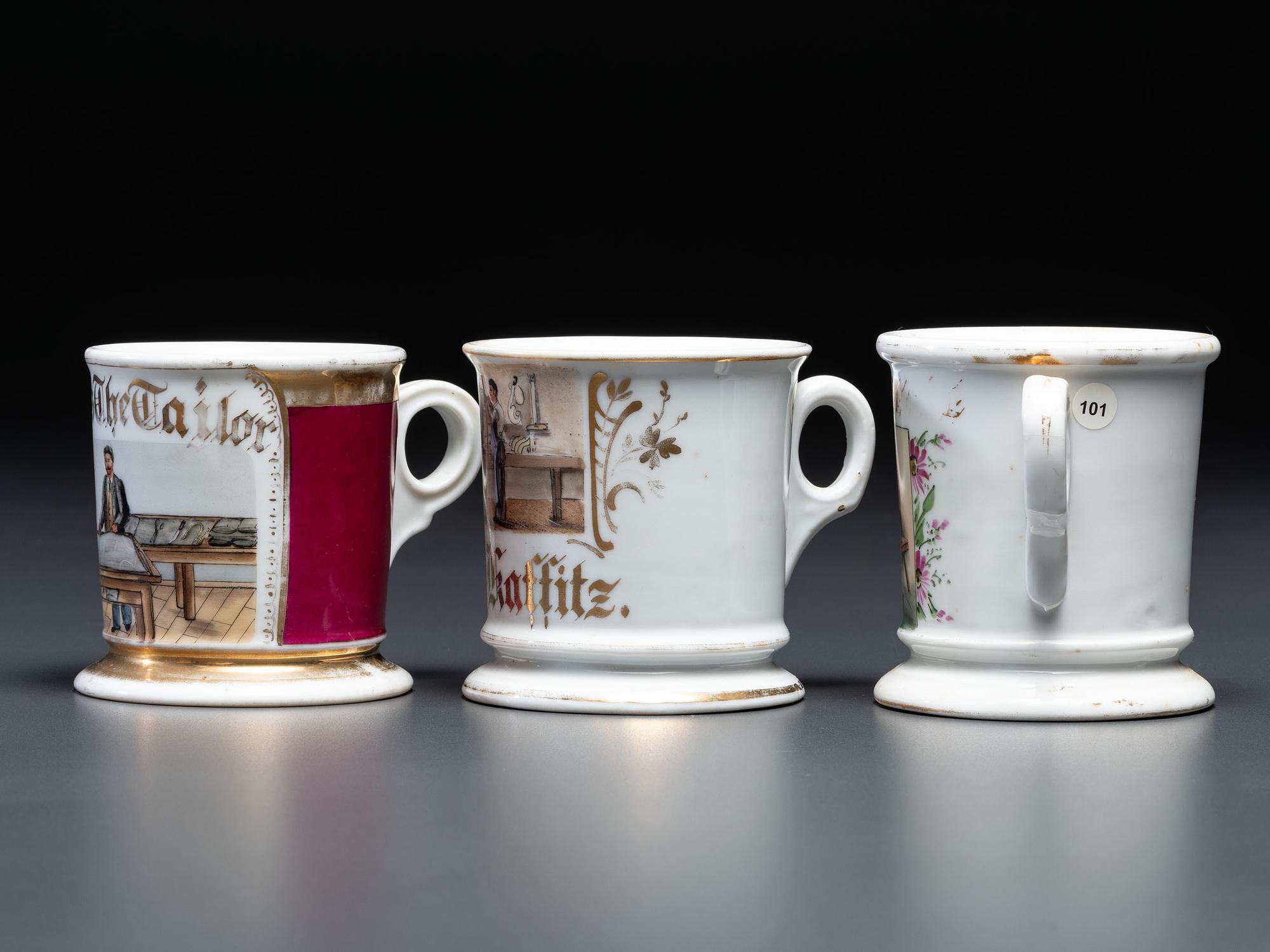 Three Tradesmen's Porcelain Occupational Shaving Mugs