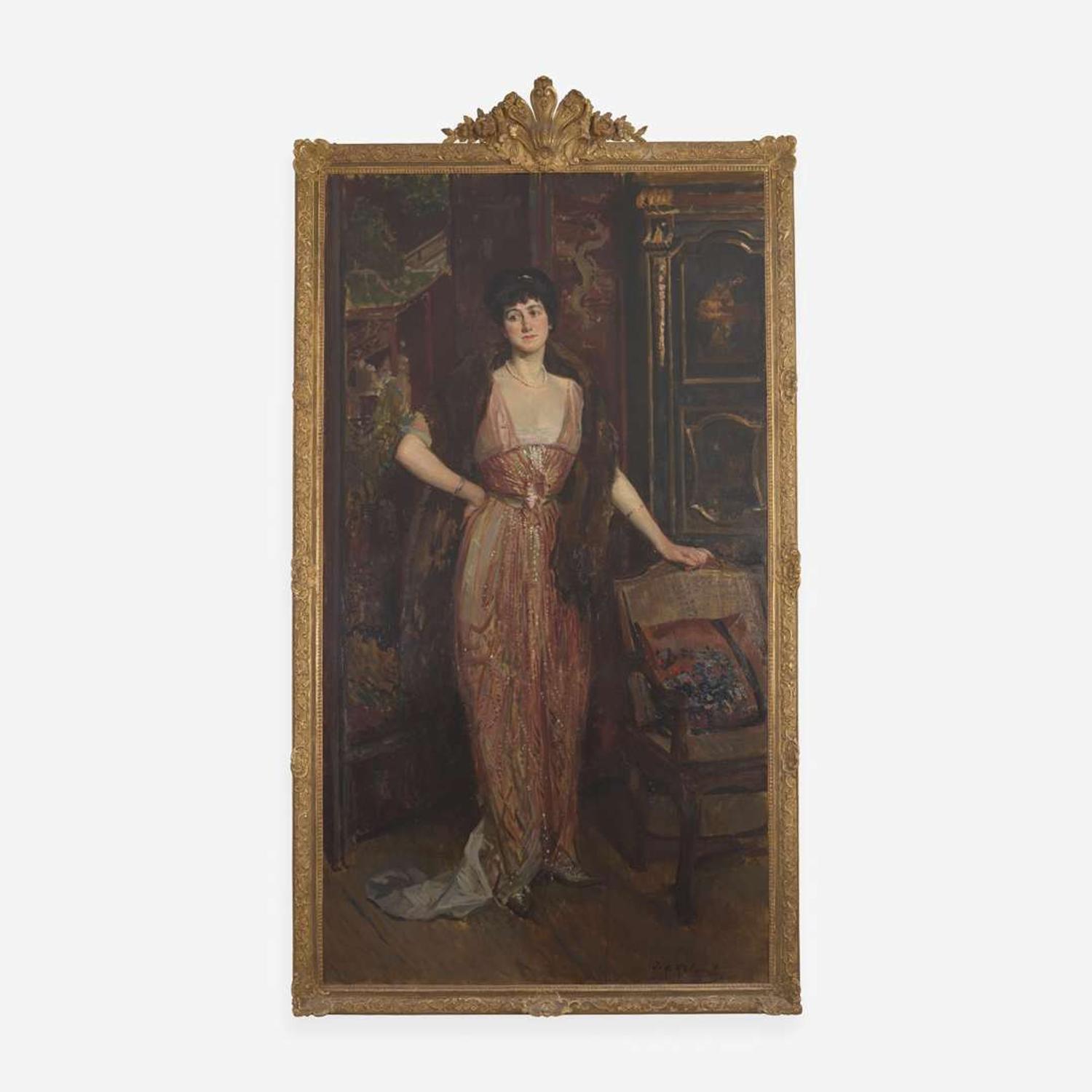Jacques-Émile Blanche (French, 1861–1942) Portrait of a Lady With a Fur in a Chinese Cabinet, Full Length