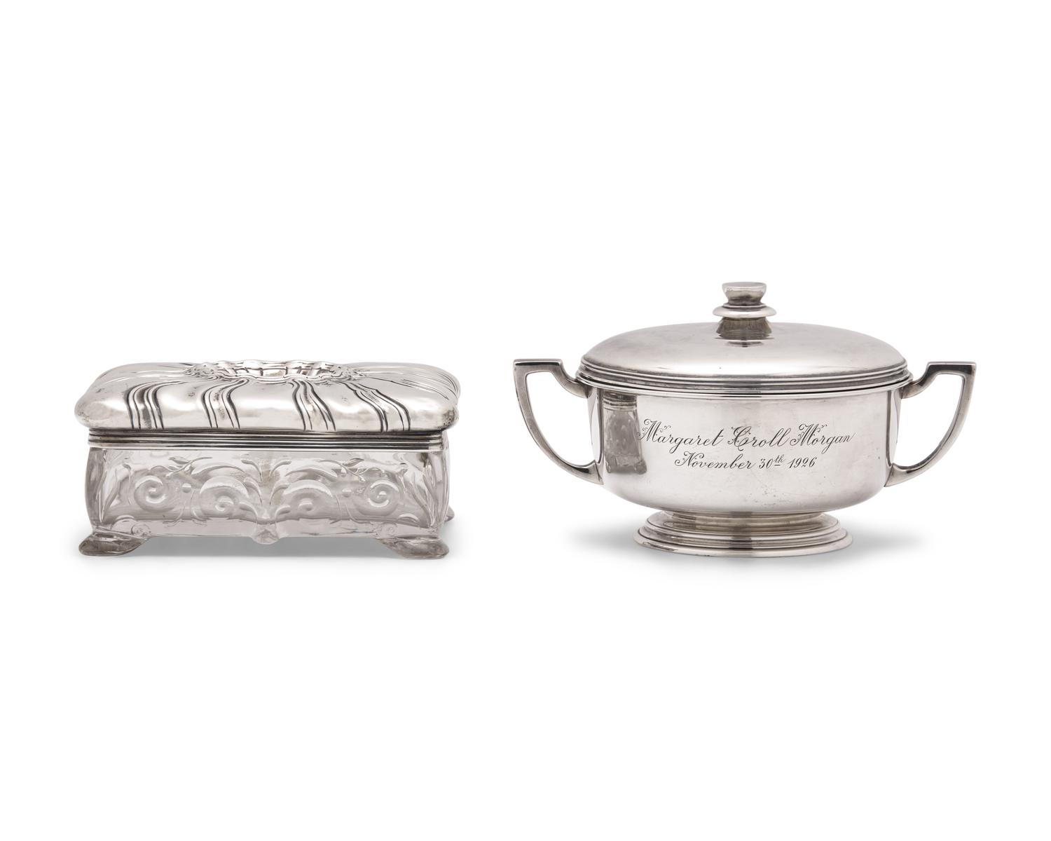 Two Sterling Silver and Cut Glass Table Items