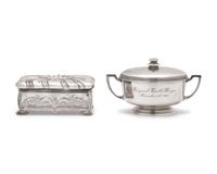 Two Sterling Silver and Cut Glass Table Items