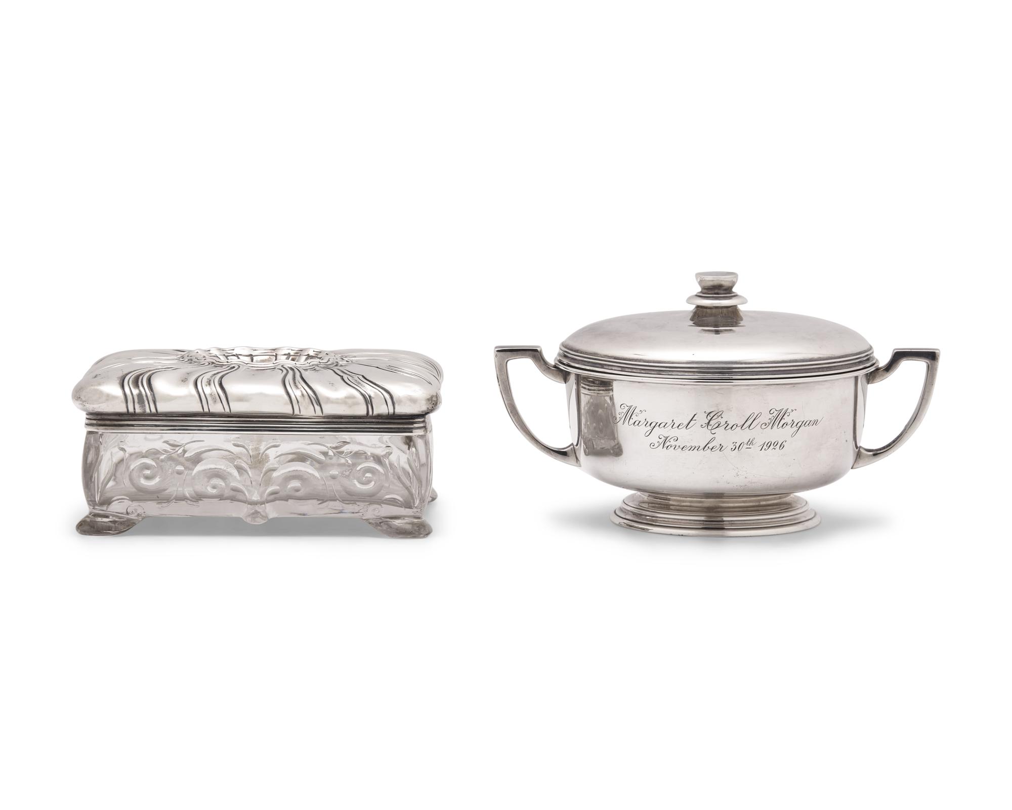 Two Sterling Silver and Cut Glass Table Items