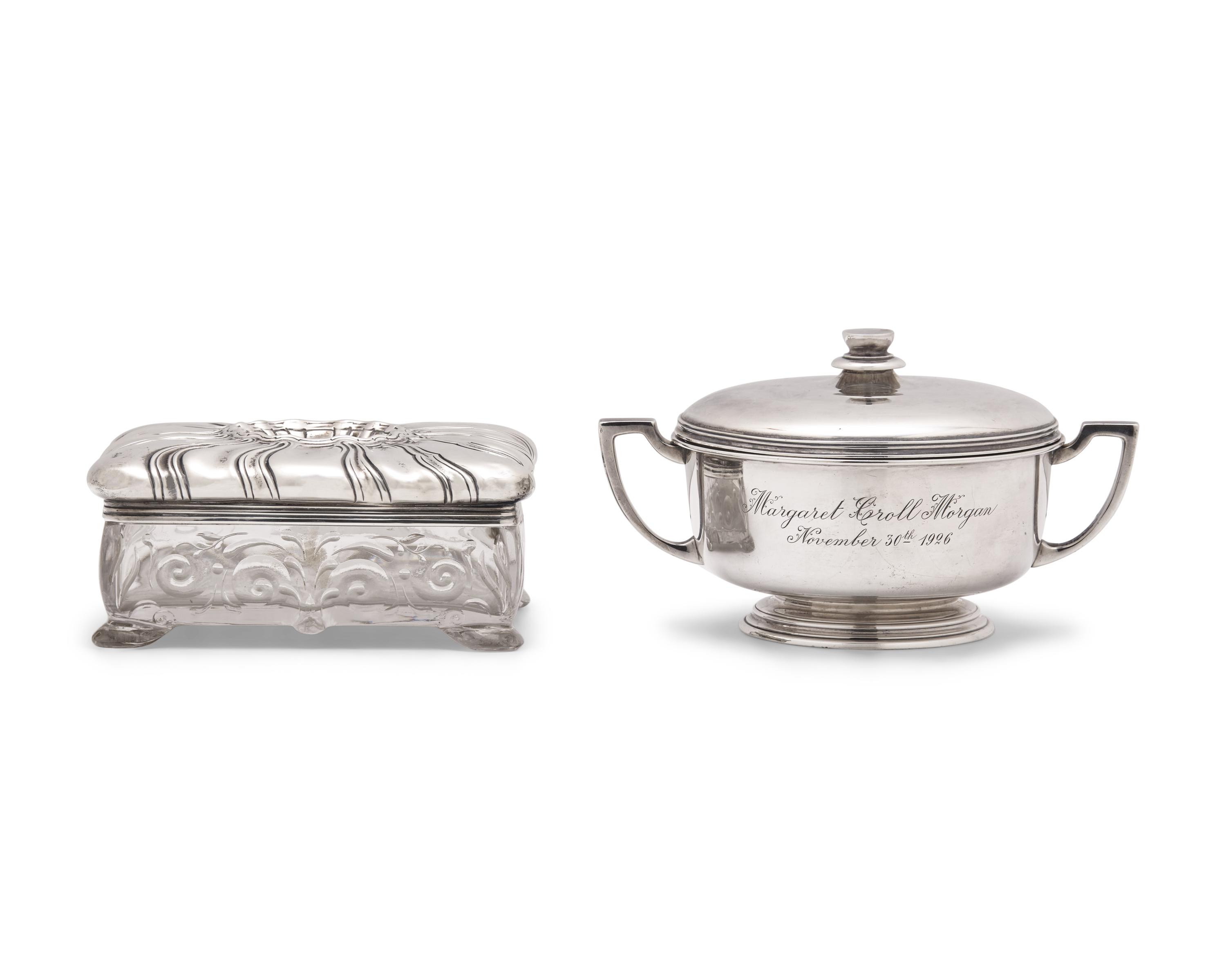 Two Sterling Silver and Cut Glass Table Items