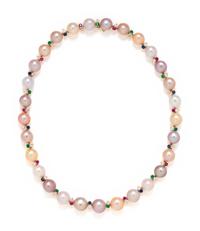 MULTI-COLORED CULTURED PEARL, SAPPHIRE, RUBY, EMERALD AND DIAMOND NECKLACE