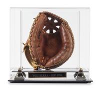 A Yogi Berra Autographed Catchers Mitt Height of display case 11 1/2 x width 13 x depth 9 1/2 inches.