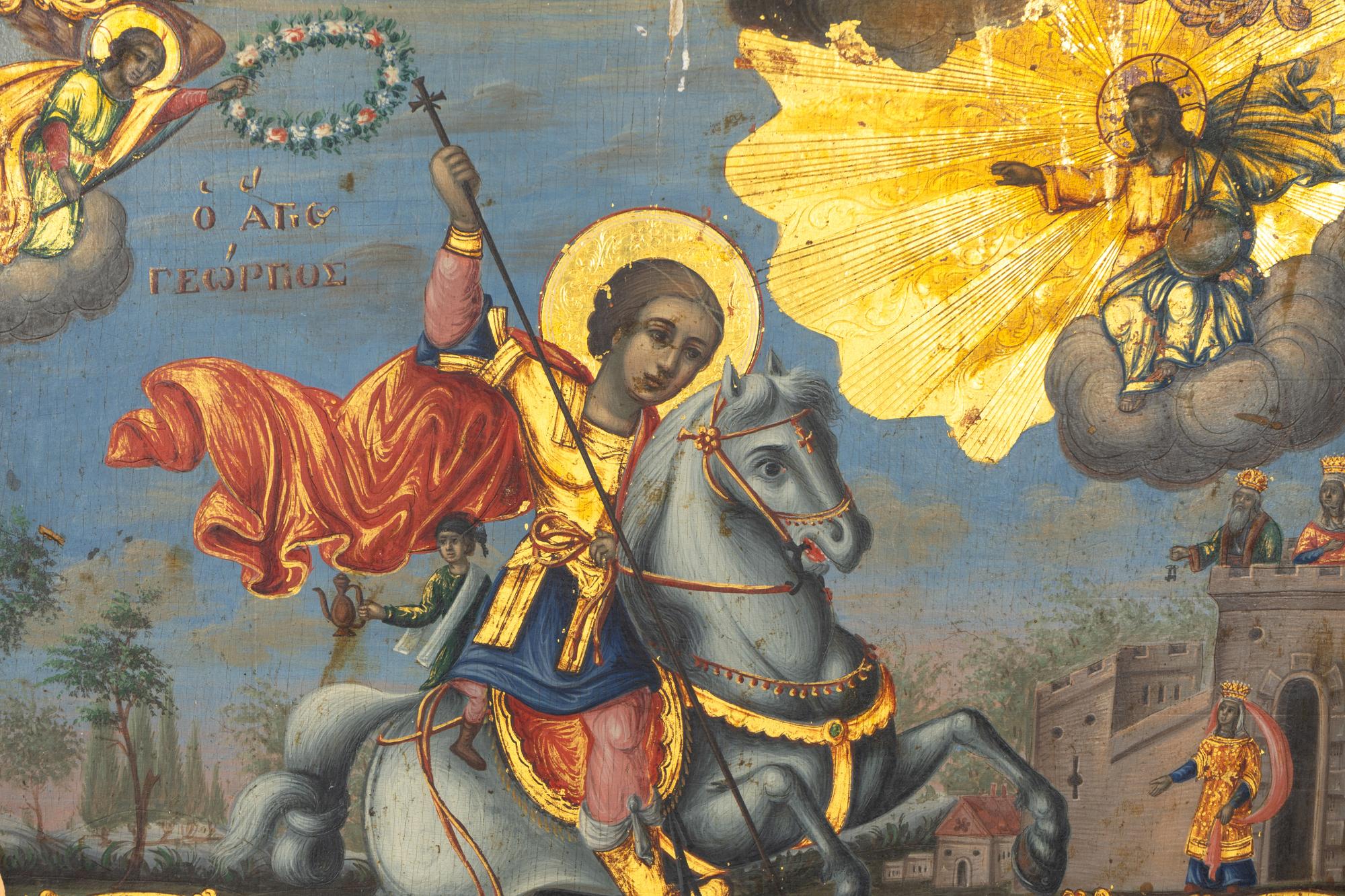 A Large Greek Polychrome and Parcel-Gilt Decorated Icon