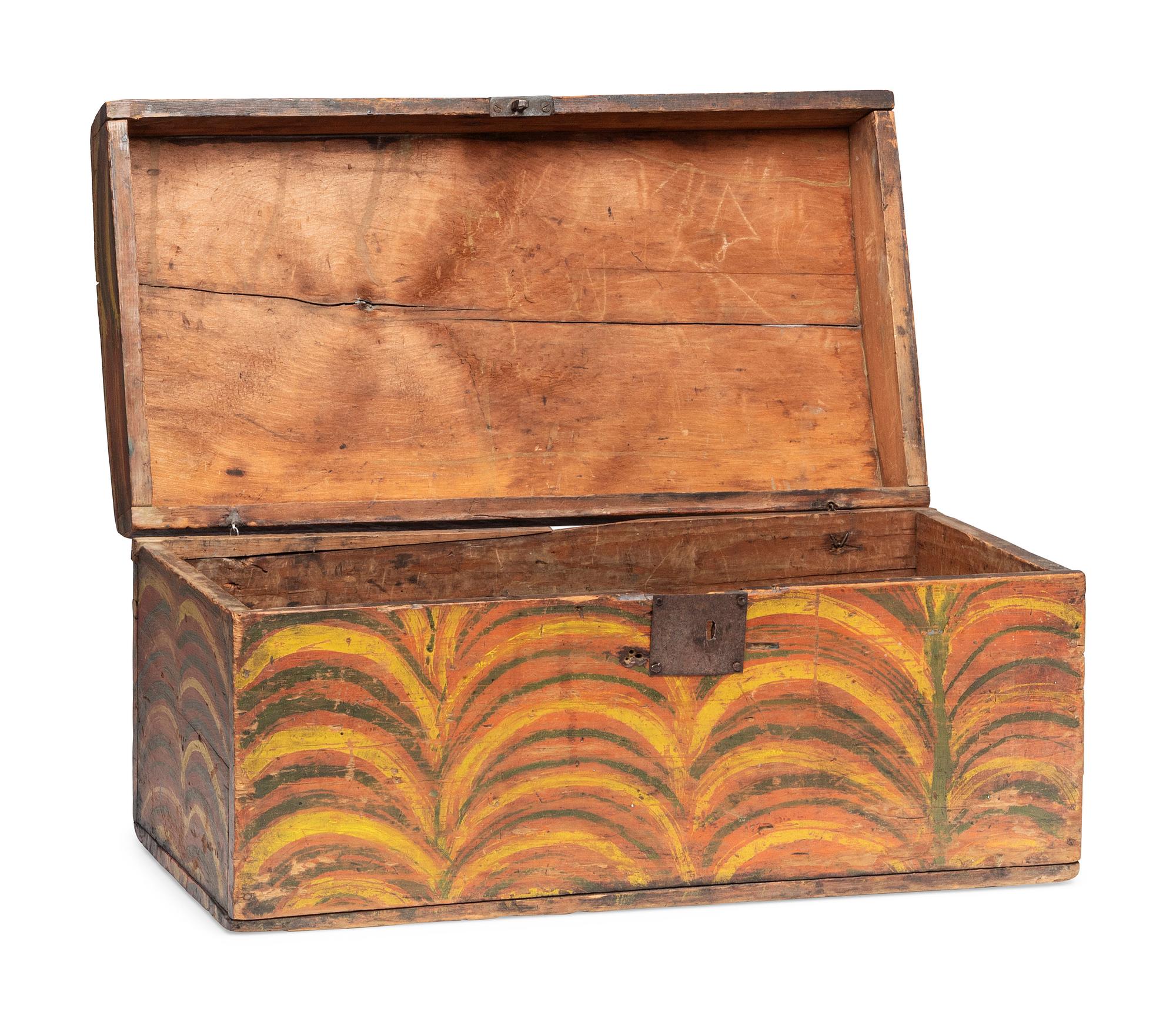 A Country Painted Pine Domed Top Blanket Box, 19th Century