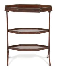 A Regency Style Brass Mounted Mahogany Three Tier Cake Stand Height 26 3/4 x width 21 1/2 x depth 10 1/4 inches. — 19TH CENTURY