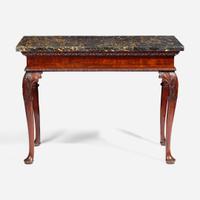 A George II rectangular carved walnut side table with Portoro marble top mid-18th century