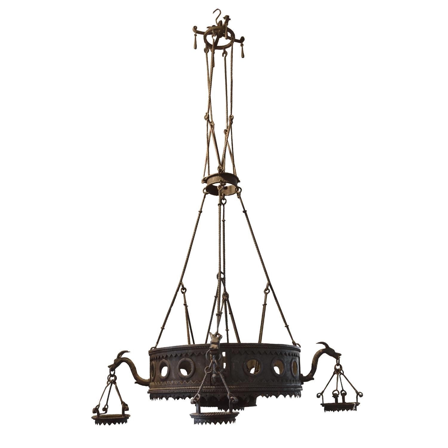 A Wrought Iron Light Fixture 47" W x 47" D x 77" H — Italy, 19th Century