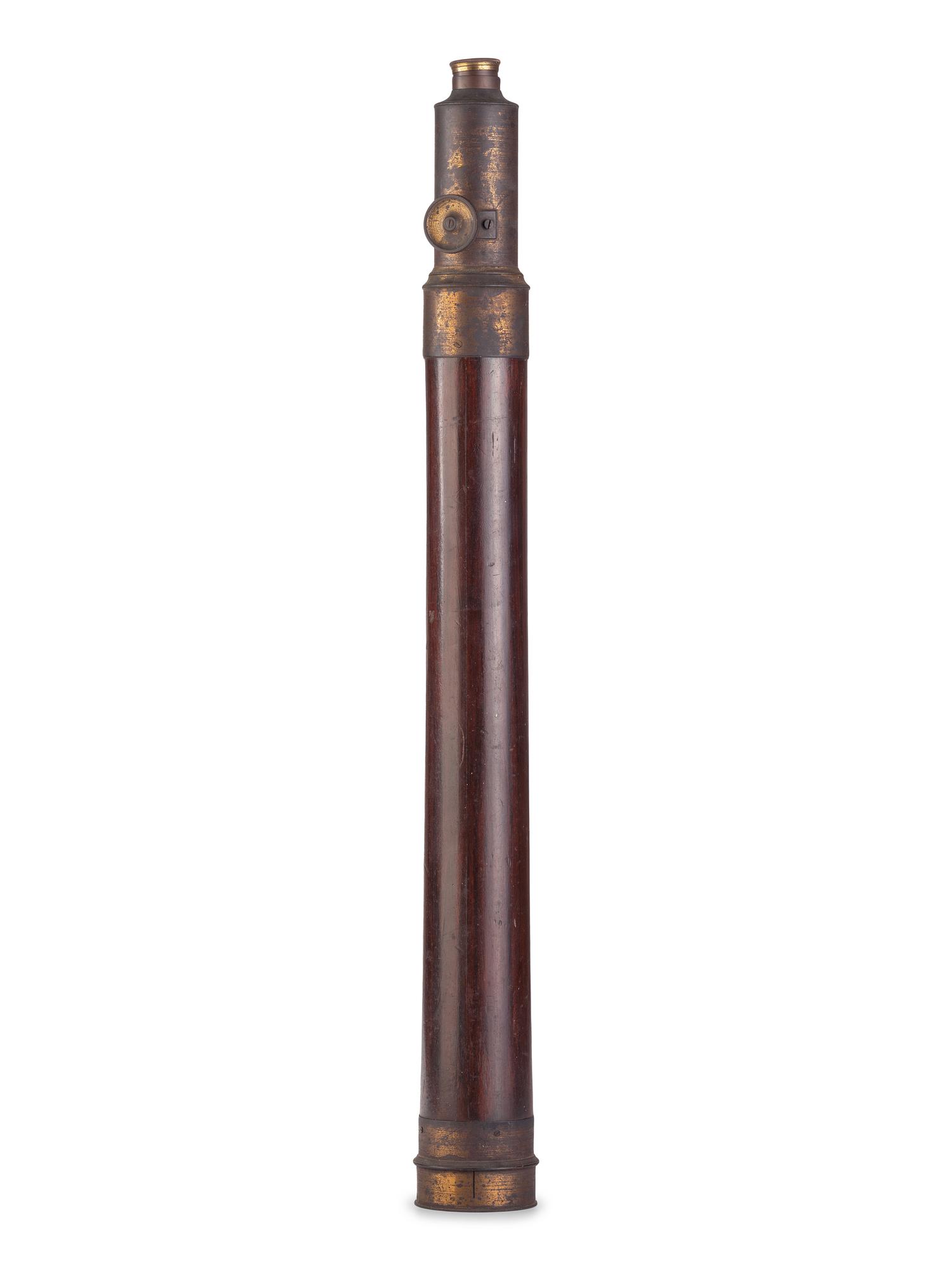 3 1/4 in. wood body single-draw telescope. Length 33 in. 19th century.