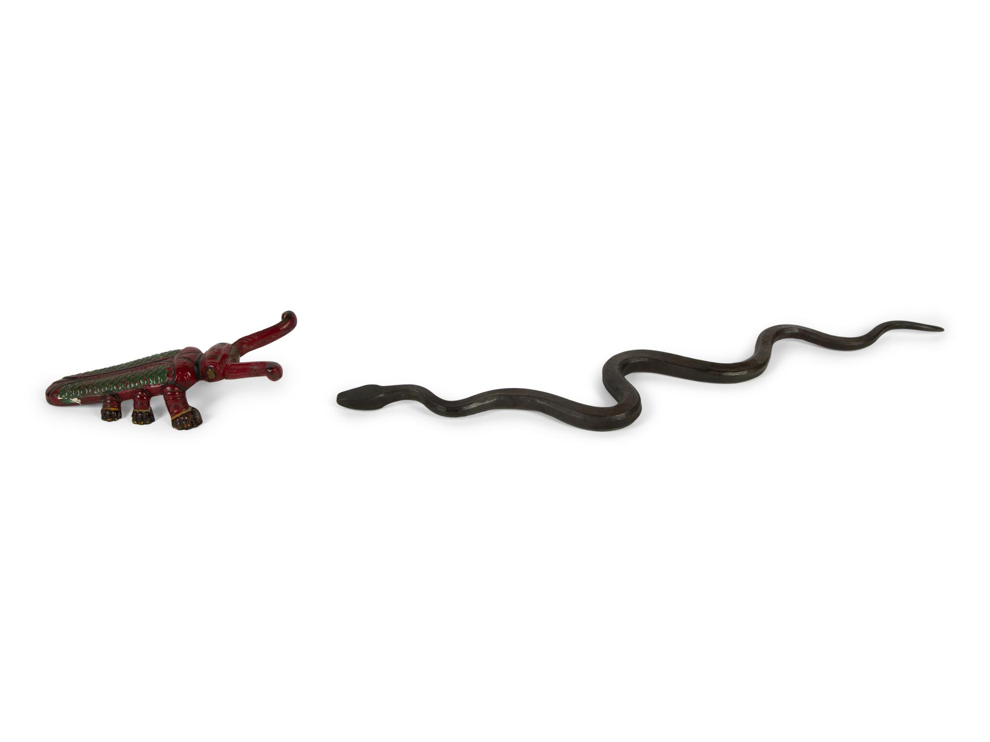 A Cast Iron Model of a Snake and a Painted Iron Model of an Insect