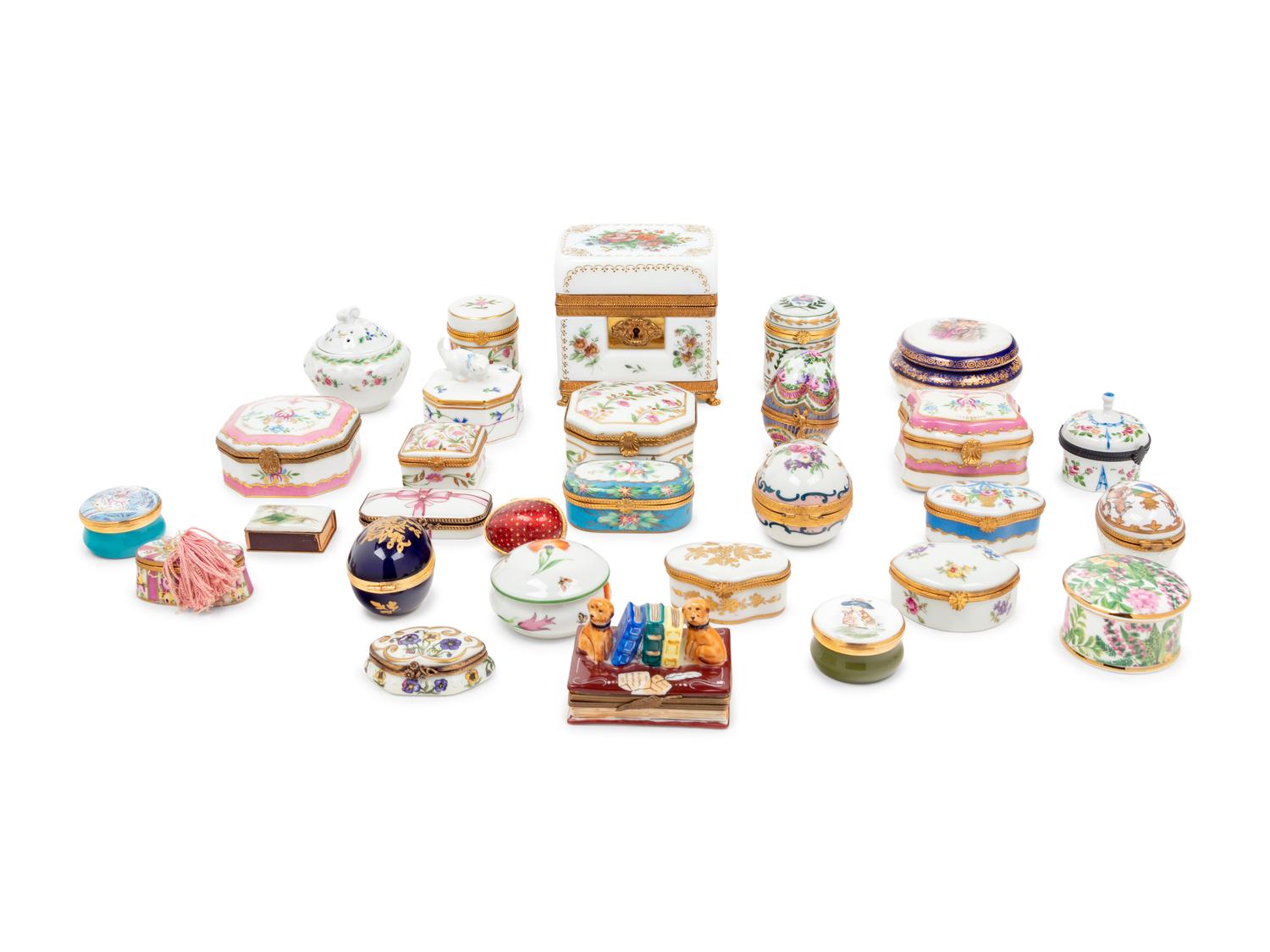 A Collection of Glass, Enameled Metal and Porcelain Small Boxes