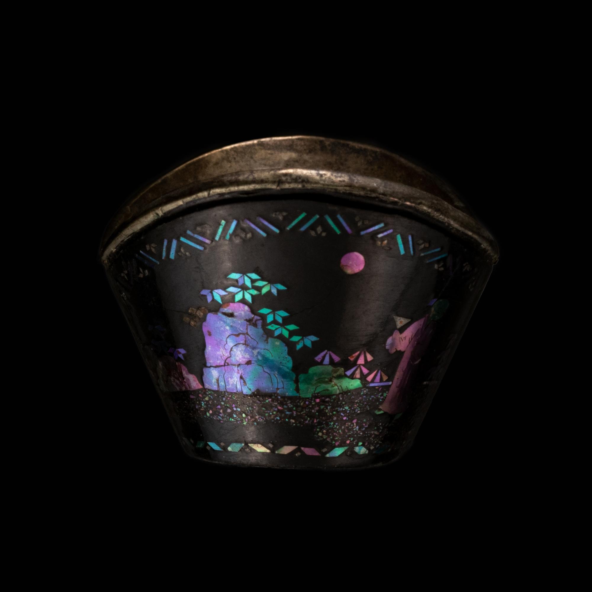 A Set of Six Mother-of-Pearl Inlaid Black Lacquer Ingot-Form Cups