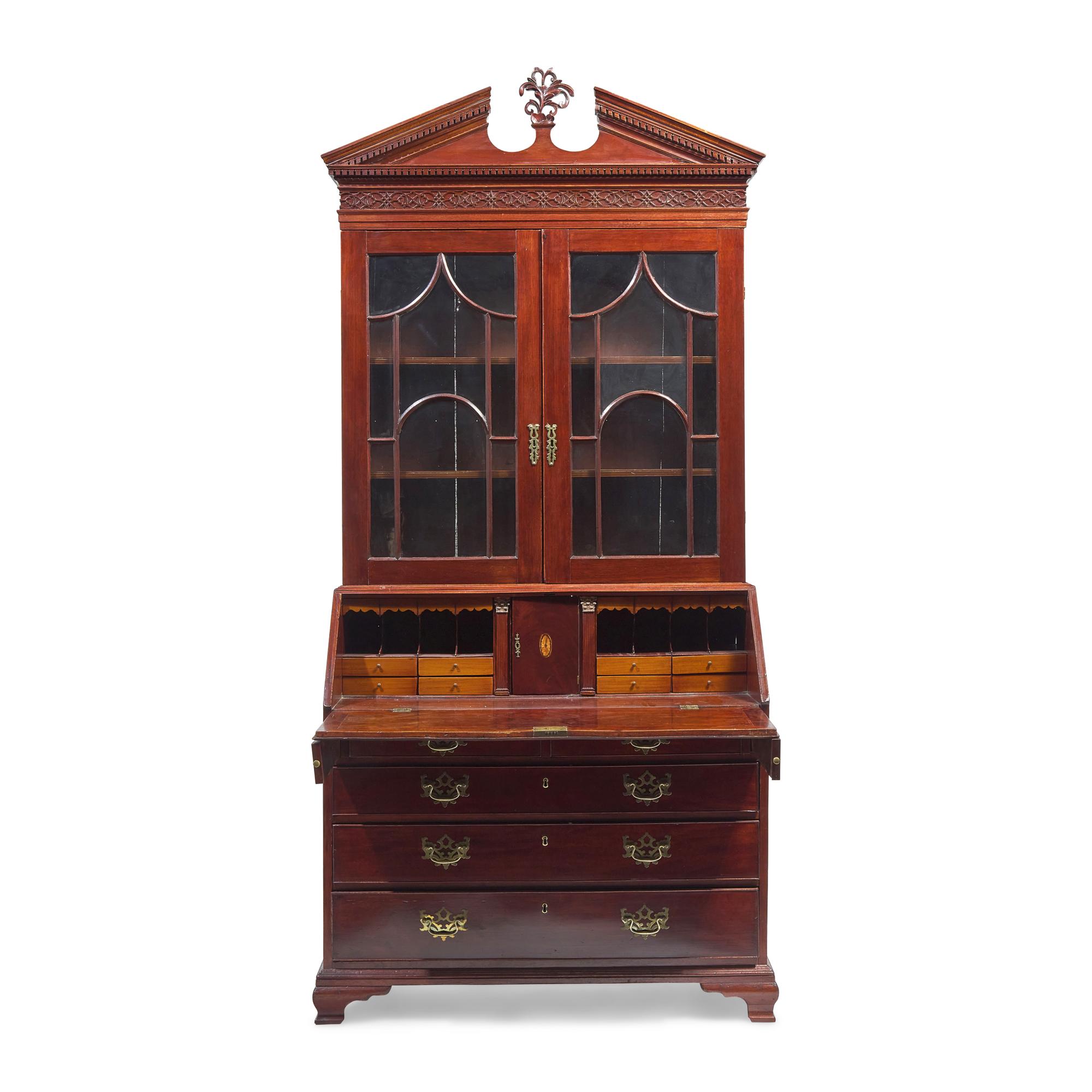 A George III Mahogany and Satinwood Secretary Bookcase