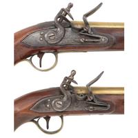 Pair of Brass Barrel Flintlock Canadian Militia Style Pistols by W. Ketland & Co.