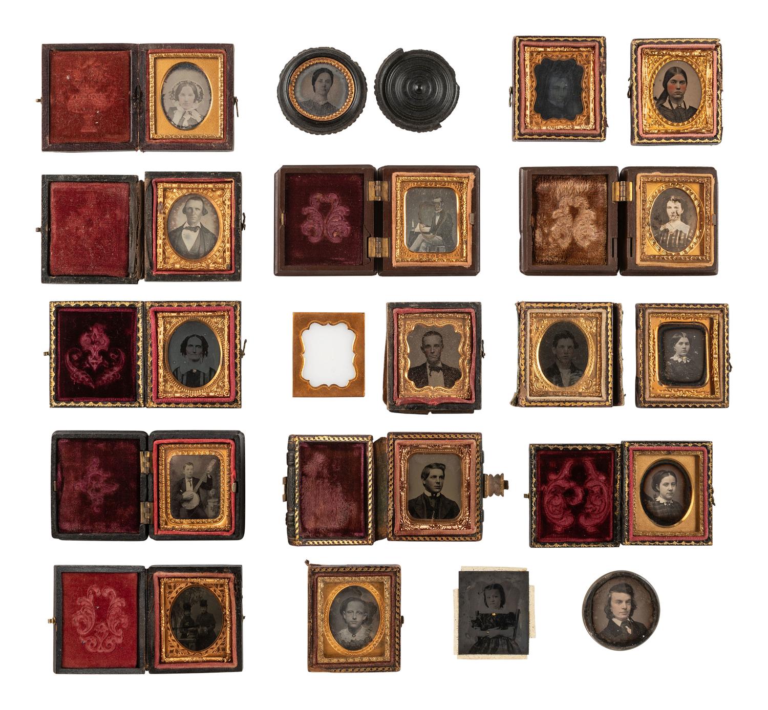 [EARLY PHOTOGRAPHY]. 18 sixteenth plate images of men, women, and children.