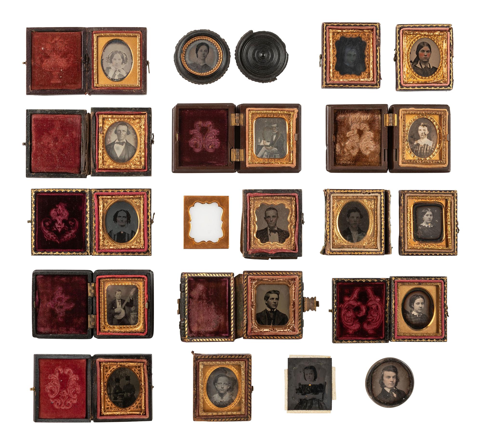 [EARLY PHOTOGRAPHY]. 18 sixteenth plate images of men, women, and children.