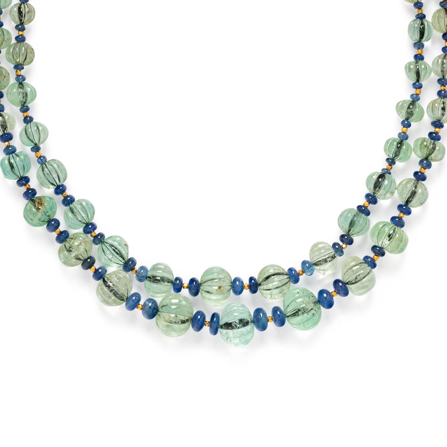 BERYL AND SAPPHIRE BEAD NECKLACE