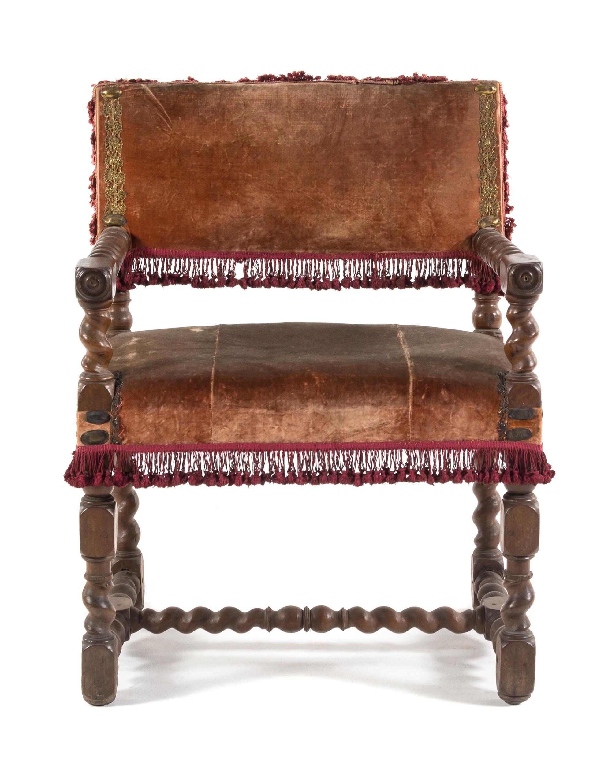 A French Baroque Walnut Armchair Height 32 1/4 inches. — FIRST QUARTER 17TH CENTURY