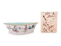 Two Chinese Painted Porcelain Scholar's Objects