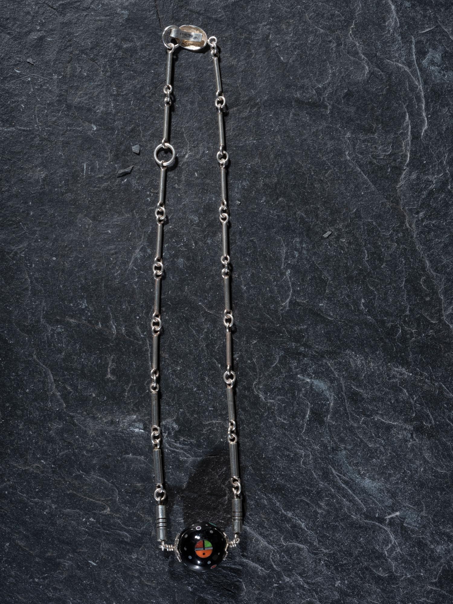 Silver Necklace with Mosaic Inlay Pendant