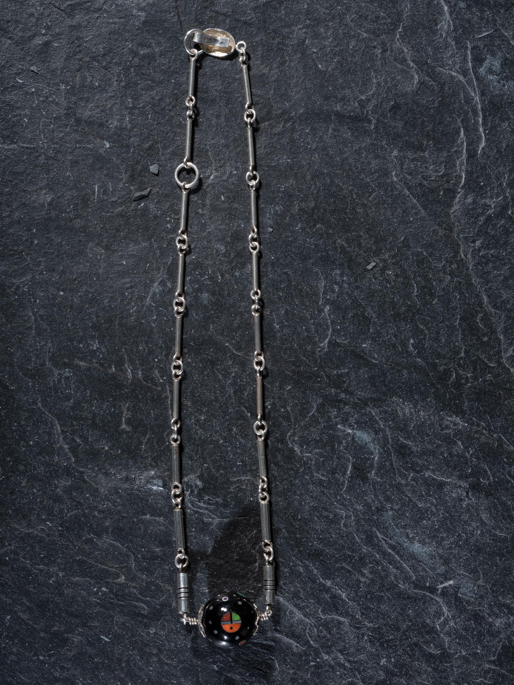 Silver Necklace with Mosaic Inlay Pendant