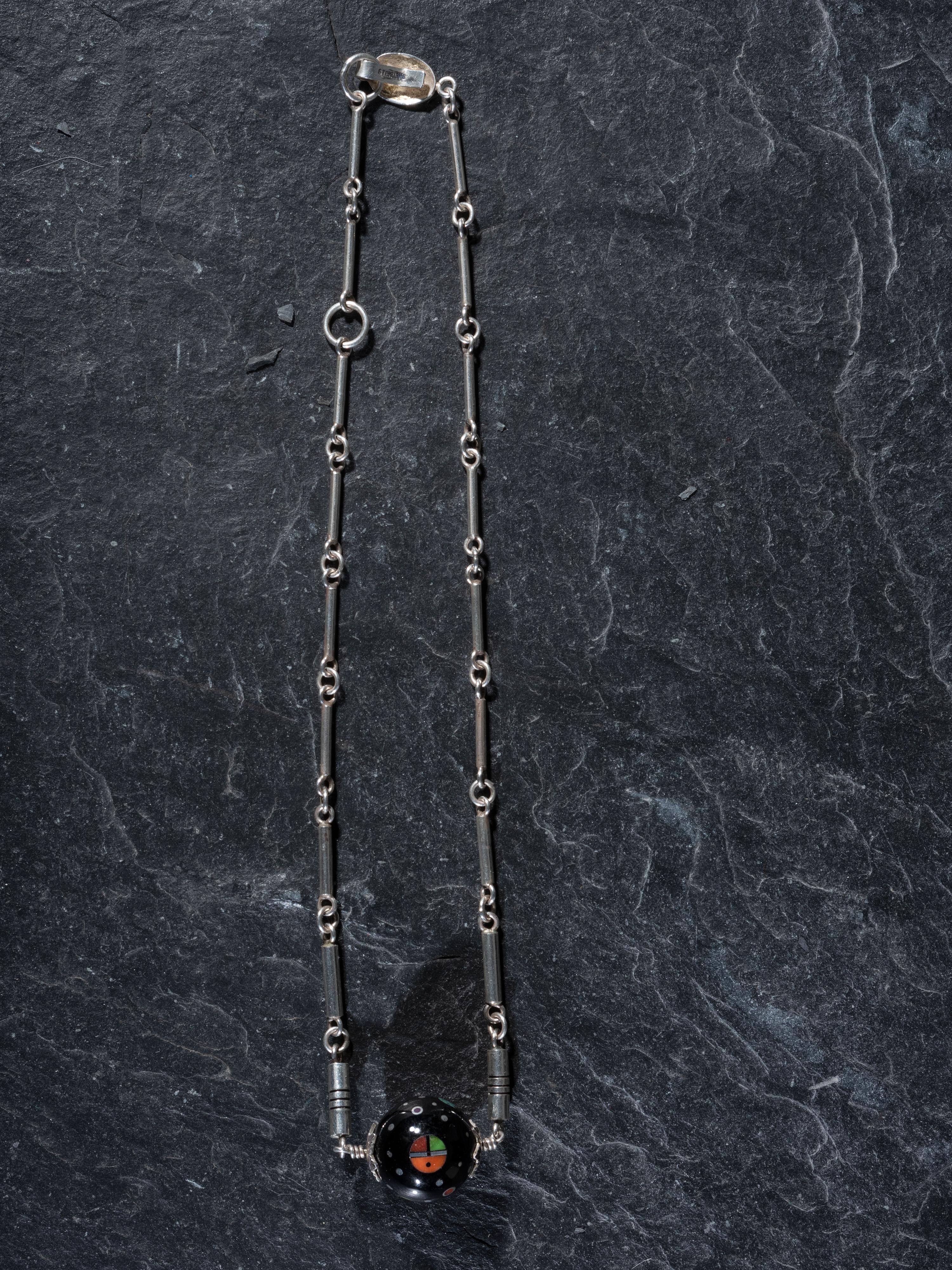 Silver Necklace with Mosaic Inlay Pendant